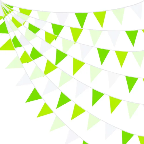 Vista 12 de Pancarta verde aguamarina de 32 pies para decoración de fiesta, bandera triangular, banderines de tela para boda, cumpleaños, compromiso, novia