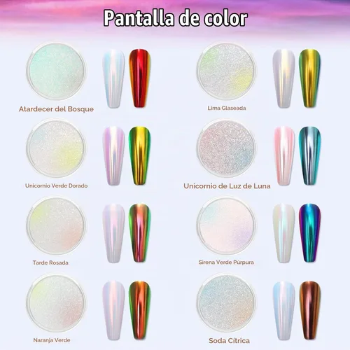 Vista 3 de Laza Polvo de uñas de cromo unicornio esmaltado dona uñas pigmento