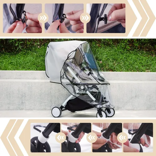 Vista 8 de Bemece Funda para carriola universal, accesorio para cochecito de bebé, protección contra el clima para viajes de verano, a prueba de viento e