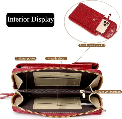 Vista 4 de Bolso cruzado pequeño para teléfono celular, cartera con tarjetero y ranura para tarjetas