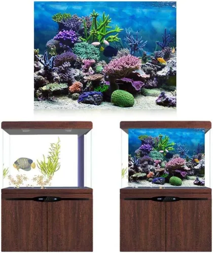 Vista 3 de FILFEEL Fondo de acuario decoraciones de peces imágenes de PVC adhesivo póster submarino decoración de papel adhesivo (24.0 x 11.8 in)