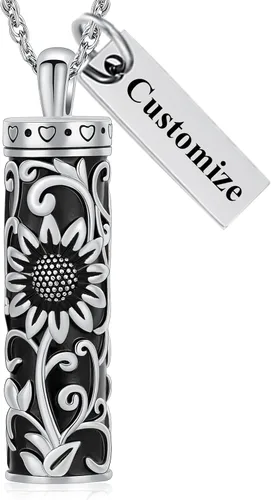 Vista 9 de Shajwo - Collar de urna cilíndrica para cenizas de girasol, joyería de cremación, colgante conmemorativo para seres queridos para hombres y mujeres