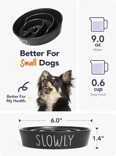Vista 3 de Cuencos de cerámica para alimentación lenta para perros de raza pequeña, tazón de 0.6 tazas para comida de perro para comedores rápidos, tazón