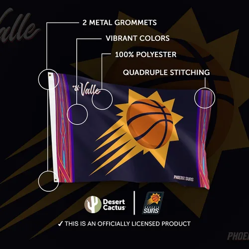 Vista 4 de Desert Cactus Bandera de los Phoenix Suns NBA 100% poliéster para interiores y exteriores, 3 x 5 pies, banderas del equipo de la Asociación Nacional