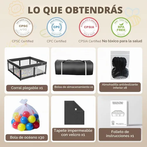 Vista 9 de Corralito plegable para bebés de 50 x 50 con alfombrilla - Patio portátil Negro