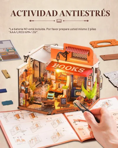 Vista 3 de Rolife Librería DIY Kit de casa de muñecas en miniatura, regalo creativo