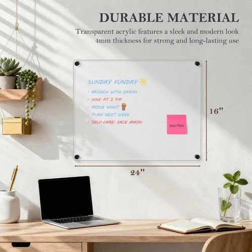 Vista 2 de Pizarra Acrílica de Borrado en Seco para Pared, 24" x 16" Pulgadas Tablero de Notas Acrílico Negro No Magnético para Pared, Planificador Familiar