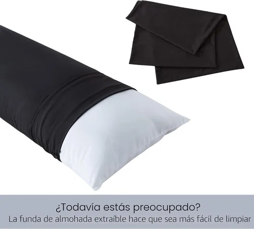 Vista 4 de ELNIDO QUEEN Almohada corporal con funda de almohada - Almohada de cama larga suave para adultos - Relleno de almohada de cuerpo completo Negro