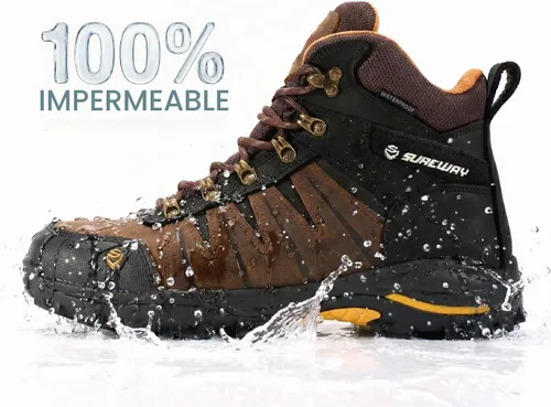 Vista 4 de SUREWAY Men's 6 Inch Soft/Steel Toe Waterproof leather Work Boots Lace up,durable comfortable slip resistant outsole, ideal for construction