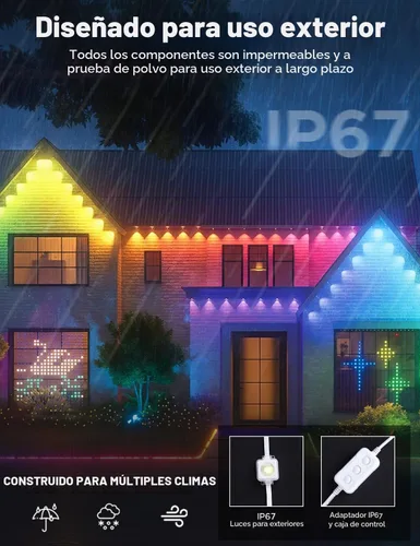 Vista 5 de EcoNour Luces LED RGB permanentes para exteriores de 50 pies Luces LED inteligentes impermeables para aleros con aplicación y control remoto