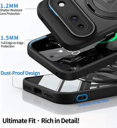 Vista 6 de 【Soporte magnético giratorio de 360°】 Funda para Google Pixel 8A 【Compatible con MagSafe y Pixelsnap】 Funda con soporte de anillo 【Transparente sin