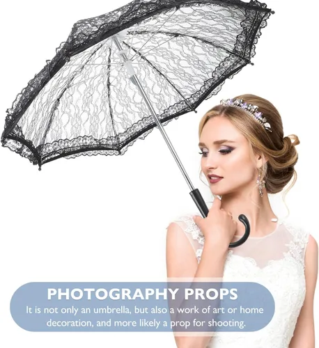 Vista 8 de GANAZONO Paraguas de encaje Paraguas Vintage Bordado Parasol Romántico Señora Blanco