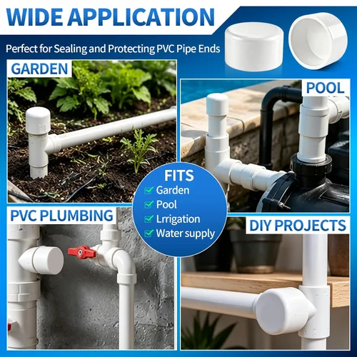 Vista 9 de Tapón de PVC blanco de 1-1/2 pulgadas para extremo de tubería, 10 piezas de conector de adaptador de rosca de PVC para tubería, conector de tapón