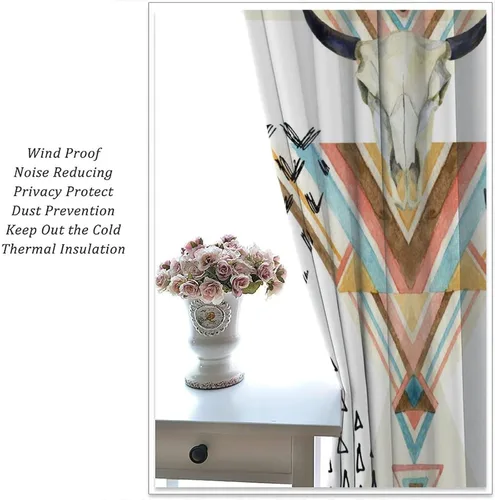 Vista 91 de Cortinas con patrón geométrico tribal, estilo suroeste, azteca, rústico, occidental, nativo americano, opacas, con bolsillo para barra, decoración