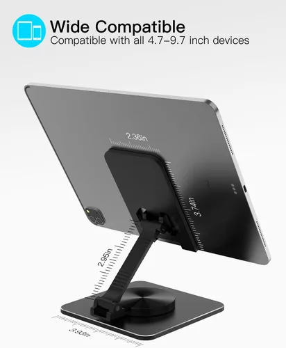Vista 4 de Soporte para teléfono celular y tableta para escritorio, soporte ajustable de aluminio para iPhone, iPad y teléfonos inteligentes Montura