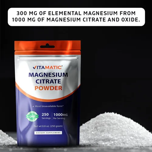 Vista 7 de Vitamatic Citrato de magnesio 1000 mg por porción apoya la salud muscular, articular y cardíaca, 8.82 oz - 250 porciones