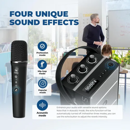 Vista 5 de Amplificador de voz inalámbrico con micrófono de mano, altavoces con micrófono Bluetooth portátiles para profesores y eventos, micrófono de karaoke