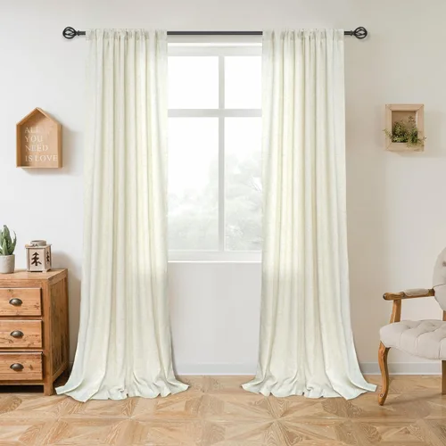 Vista 10 de DriftAway Cortinas traslúcidas de lino extralargas de 2 paneles, cortinas altas de 2 pisos para techo alto, ventana larga para sala de estar