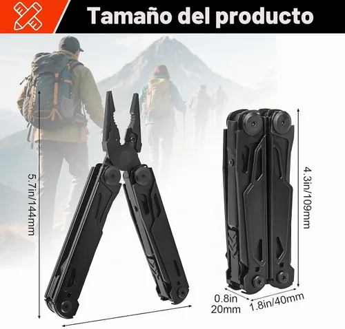 Vista 3 de Multiherramienta, multiherramienta de acero inoxidable 28 en 1 con cuchillo de bolsillo, alicates autobloqueantes, abrebotellas, herramienta Negro