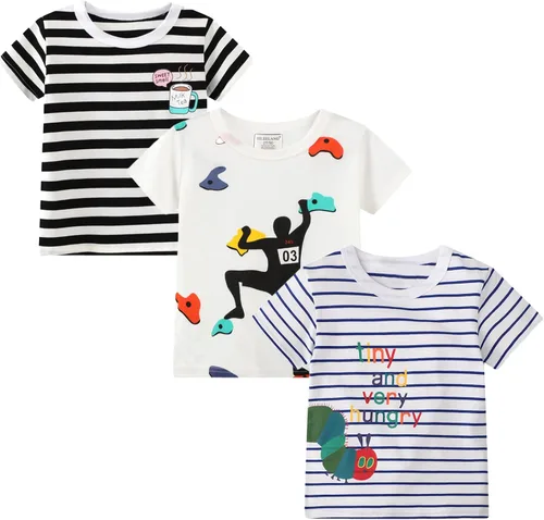 Vista 2 de Camisetas de algodón, informales y básicas, de invierno, de manga larga y cuello redondo en paquetes de 3 unidades, para niños