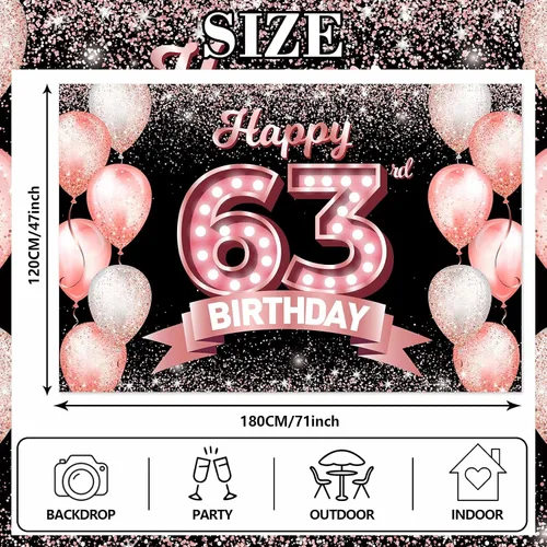 Vista 163 de Cartel de feliz cumpleaños décimo oro rosa, telón de fondo, saludos a 10 años, globos de confeti, decoración temática para niñas de 10 años