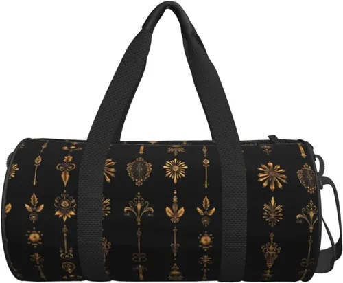 Vista 7 de Large Duffle Bag for Travel - Retro Gold Texture Q Print Gym Bag for Women Men, Travel Foldable Bags for Women Men with Zippered Multiple Pockets