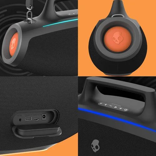 Vista 6 de Skullcandy Barrel - Altavoz Bluetooth Boombox – Altavoz portátil inalámbrico resistente al agua, con modo de espectáculo de luz LED, batería de 12