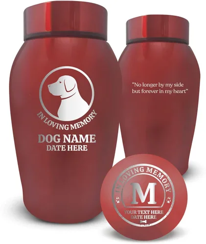 Vista 20 de Urna de perro personalizada: nombre y fecha de perro grabados, urnas de cremación de acero inoxidable para cenizas de perro con cierre hermético