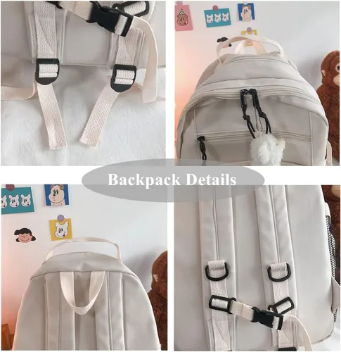 Vista 5 de Mildame Linda mochila para niñas Kawaii con pin y accesorios mochila escolar, Rosado