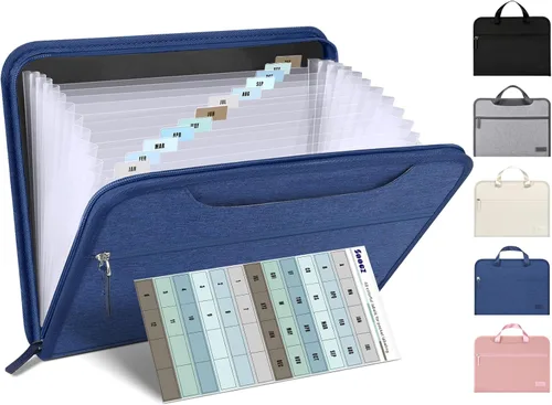 Vista 10 de Sooez Organizador de archivos de acordeón resistente con asa oculta, carpetas de archivos expandibles portátil de 12 bolsillos, organizador
