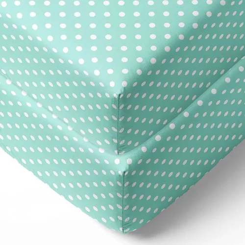 Vista 9 de Bacati - Sábana bajera ajustable de 100 % algodón universal para bebé de EE. UU. para cuna o niño pequeño (PIN DOTS, turquesa aguamarina)