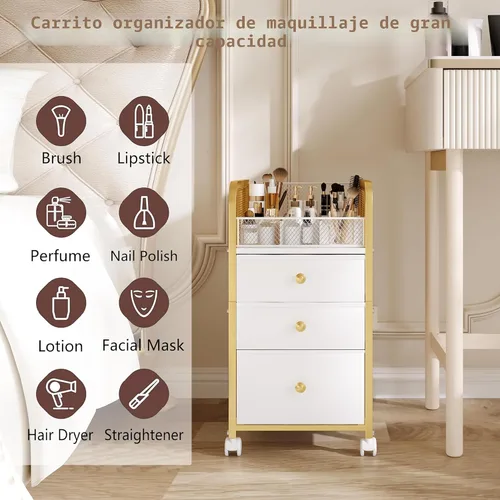 Vista 4 de Organizador de Maquillaje Carrito de Almacenamiento con Cajones, Organizador de Maquillaje sobre Ruedas, Carrito de Almacenamiento de Maquillaje