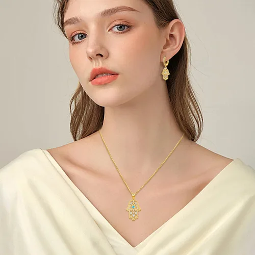 Vista 84 de Aniu Joyería de plata de ley 925 Hamsa de Fátima para mujer con circonita cúbica, viene con caja de regalo negra