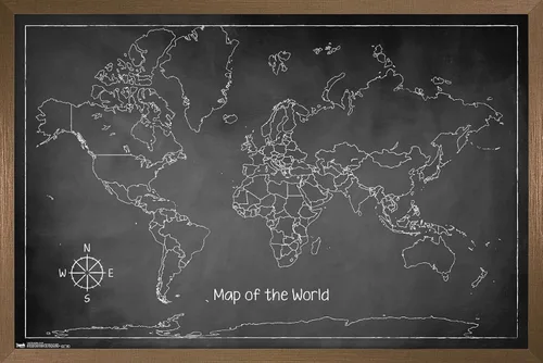 Vista 12 de Trends International Chalk Map-World - Póster de pared, 14.725 x 22.375 pulgadas, versión enmarcada de madera de granero Versión enmarcada Barnwood