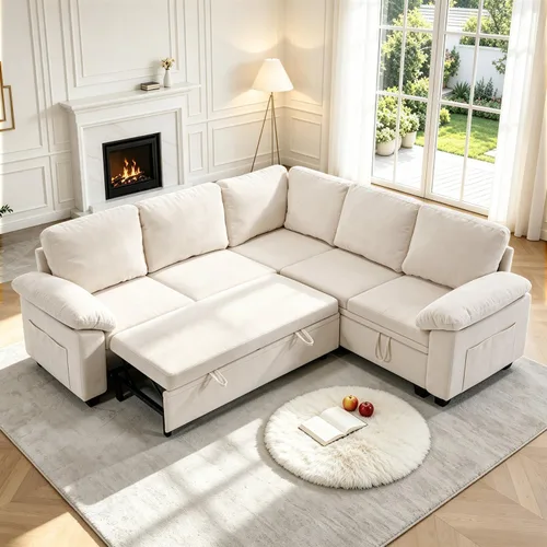 Vista 14 de Sofá cama modular modular con cama extraíble, sofá modular de 5 asientos en forma de L con almacenamiento, sofá nube, sofás seccionales convertibles