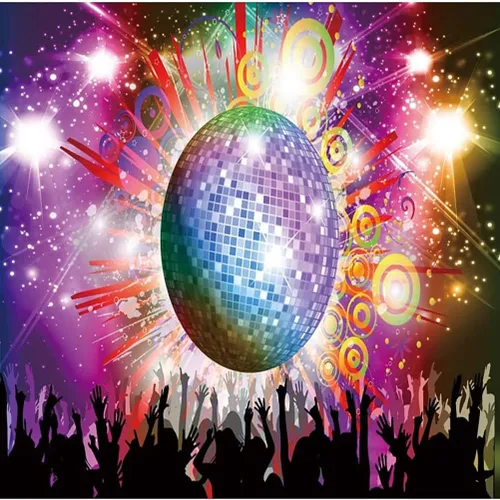 Vista 6 de AOFOTO Telones de fondo de bola de discotecas de 5 x 3 pies para fotografía, luces de neón brillantes, música, club, baile, DJ, tema de sesión