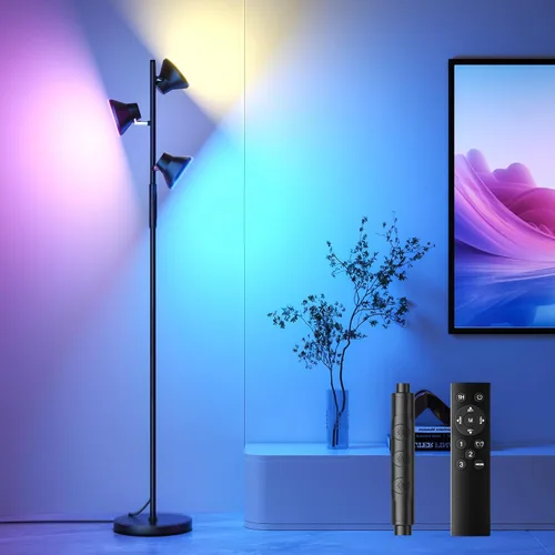 Vista 10 de SIBRILLE - Lámpara de pie LED, lámpara de pie moderna de 36W con control remoto y táctil, 4 temperaturas de color, lámpara de pie con 3 luces