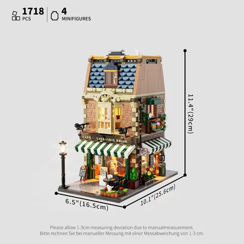 Vista 7 de Funwhole Set de Construcción de Café-Librería con Luces LED - Conjunto de Ladrillos de Construcción Modular de Modelo de Casa de Café de Ciudad