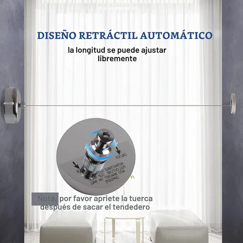 Vista 5 de Tendedero retráctil de acero inoxidable 304 duradero con cuerda ajustable resistente, línea de ropa de ducha para exteriores e interiores