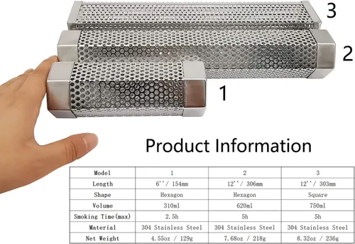 Vista 4 de Caja de tubo de humo para parrilla de pellets, tubo generador de ahumador frío de acero inoxidable 304, 2.5 horas de ahumado en caliente o frío