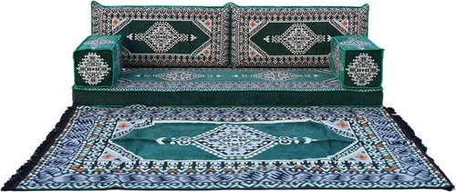 Vista 15 de arabicsofa Verde Juego de Asientos de Suelo Orientales Hechos a Mano – Sofá de Suelo Tradicional con Respaldo