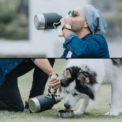 Vista 7 de Botella Buddy de Asobu, una botella de agua aislada de acero inoxidable con cuenco de agua removible para perros y cuenco de almacenamiento