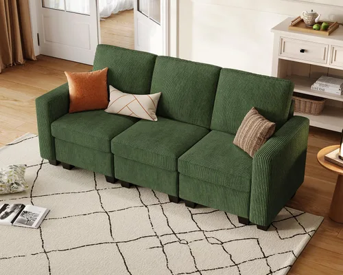 Vista 15 de CHIC HOUSE Sofá modular modular con otomanas de almacenamiento, sofá nube de pana para espacios pequeños y apartamentos, sofá esquinero convertible