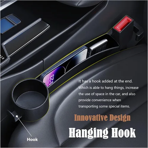 Vista 5 de Organizador de doble ranura para asiento de automóvil con soporte para tazas, tira universal de llenado de huecos para automóvil, paquete de 2