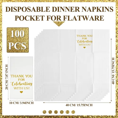 Vista 2 de Fuutreo 100 servilletas desechables de lino para boda, con bolsillo, cubiertos de papel Airlaid absorbentes, para bodas, bodas, bodas, compromisos