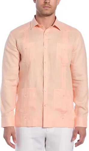 Vista 16 de Cubavera Camisa Guayabera de manga larga con cuatro bolsillos para hombre, 100 % de lino, detalle de pinzas, ajuste relajado