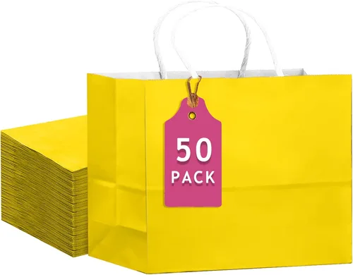 Vista 12 de qiqee Paquete de 50 bolsas de regalo de papel negro con asas a granel 13"x10.3"x4.6" bolsas de favor para fiestas de tamaño grande múltiples usos