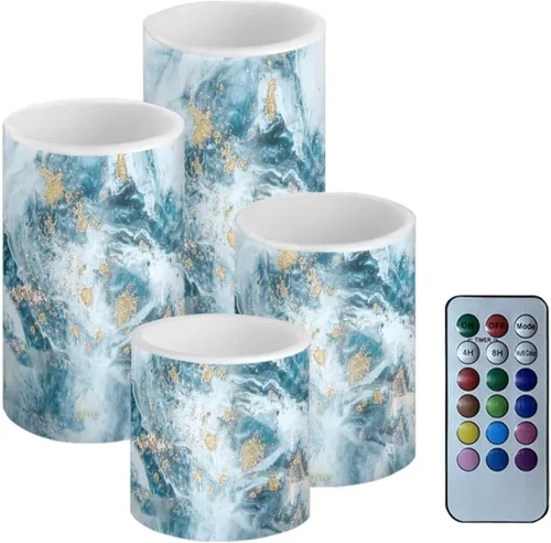 Vista 37 de Velas LED parpadeantes operadas por batería, juego de 4 con control remoto y temporizador, velas de llama danzante, velas de pilar para mesa, Playa