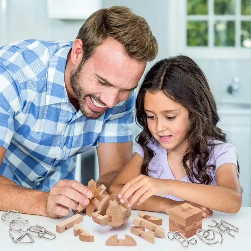 Vista 5 de LESONG Rompecabezas Mentales de Metal y Madera para Niños y Adultos Paquete de 9, Prueba de Mente, CI y Lógica y Juegos de Desenredamiento