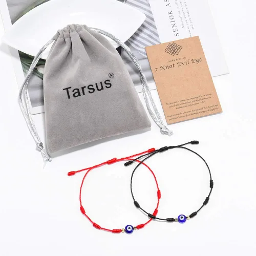 Vista 6 de Tarsus (Ver.3) Pulseras de la suerte de mal de ojo 7 nudos, amuleto de cuerda roja ajustable para mujeres y hombres